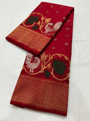 RED CHANDERI SAREE