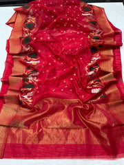 RED CHANDERI SAREE