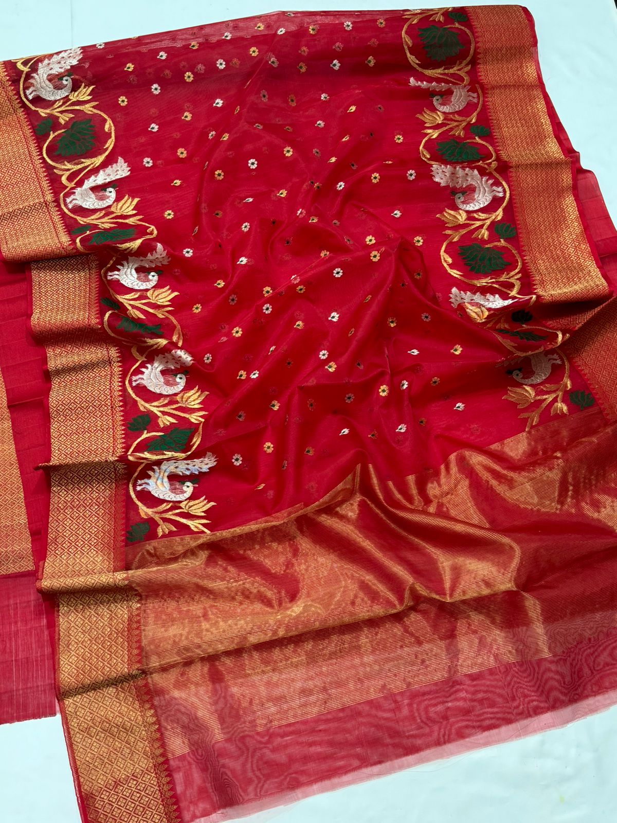 RED CHANDERI SAREE