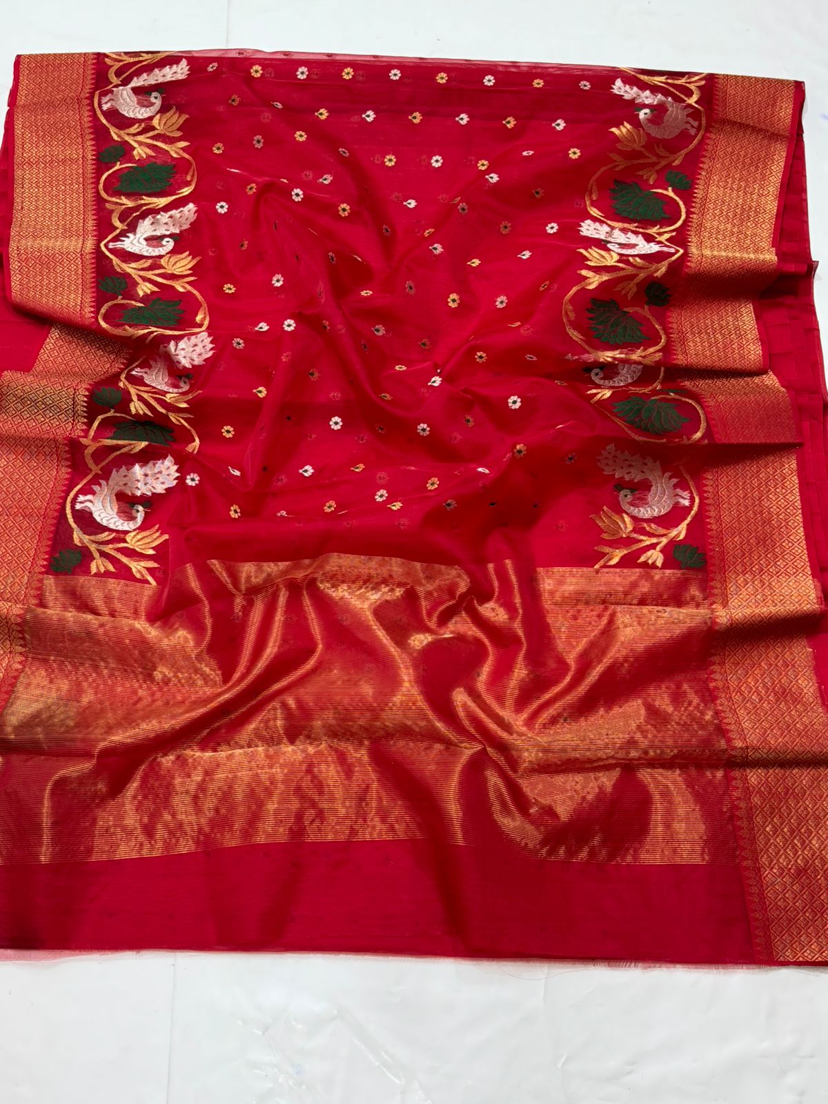 RED CHANDERI SAREE