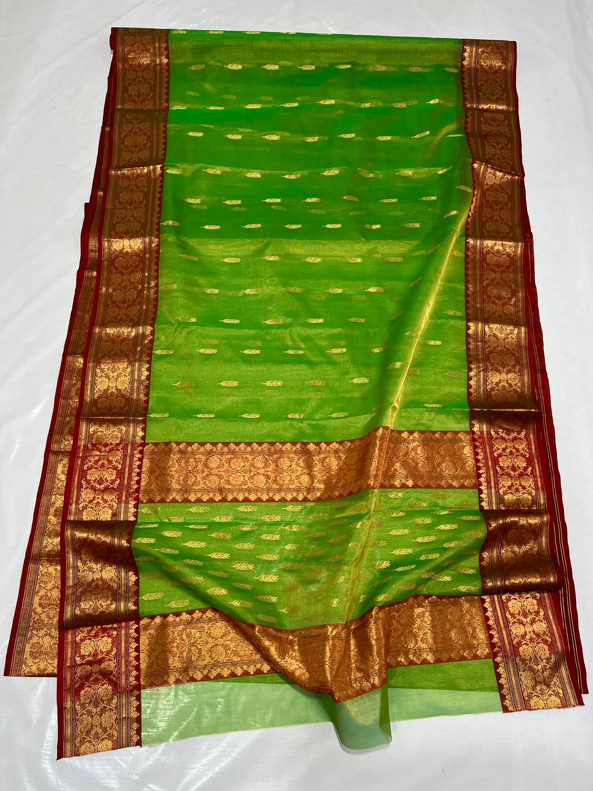 GREEN CHANDERI SAREE