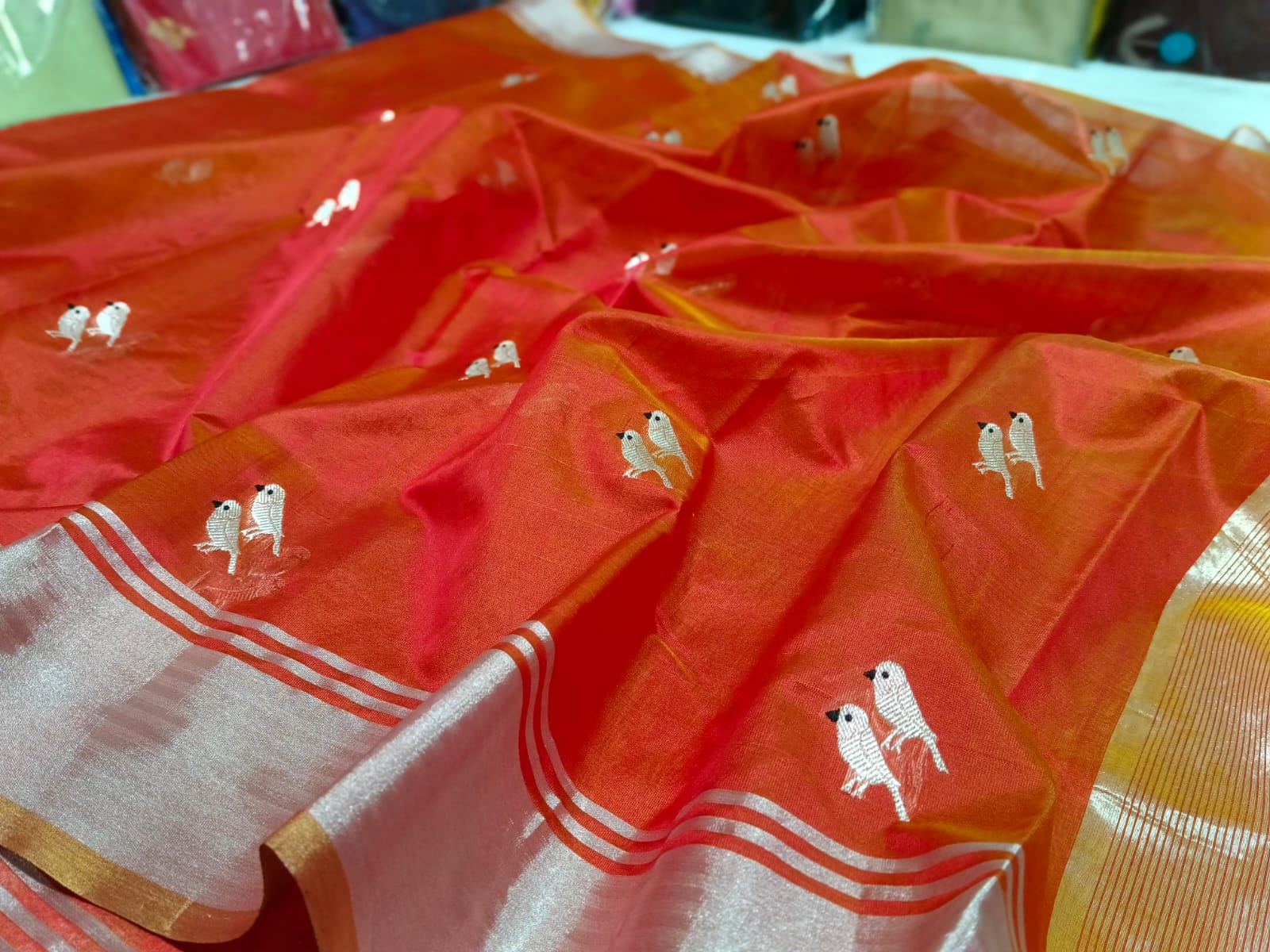 ORANGE CHANDERI SAREE