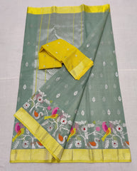 OLIVE GREEN/YELLOW ZARI KOTA SAREE