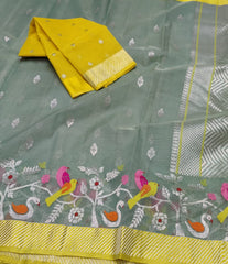 OLIVE GREEN/YELLOW ZARI KOTA SAREE