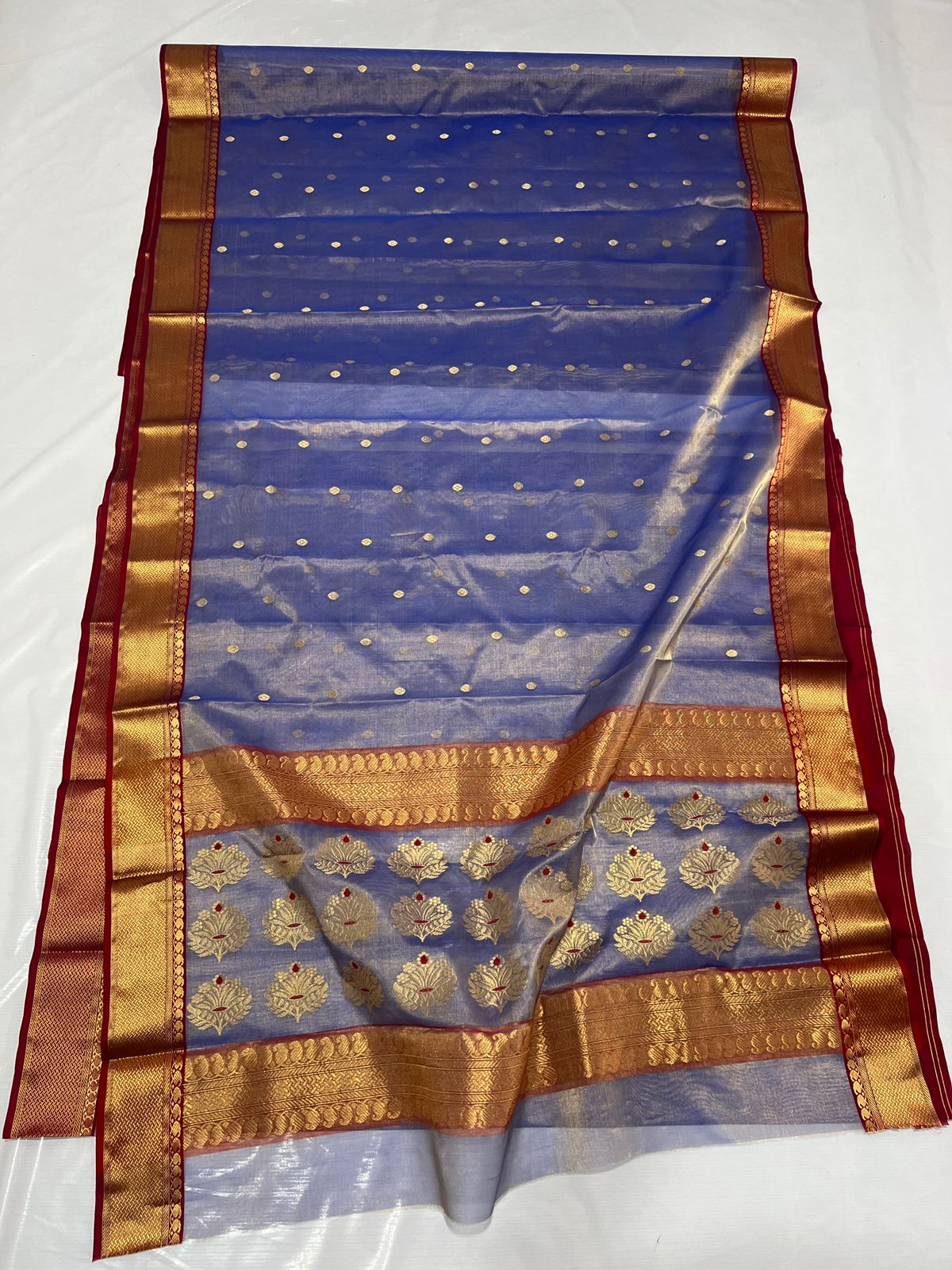 BLUE/RED CHANDERI SAREE