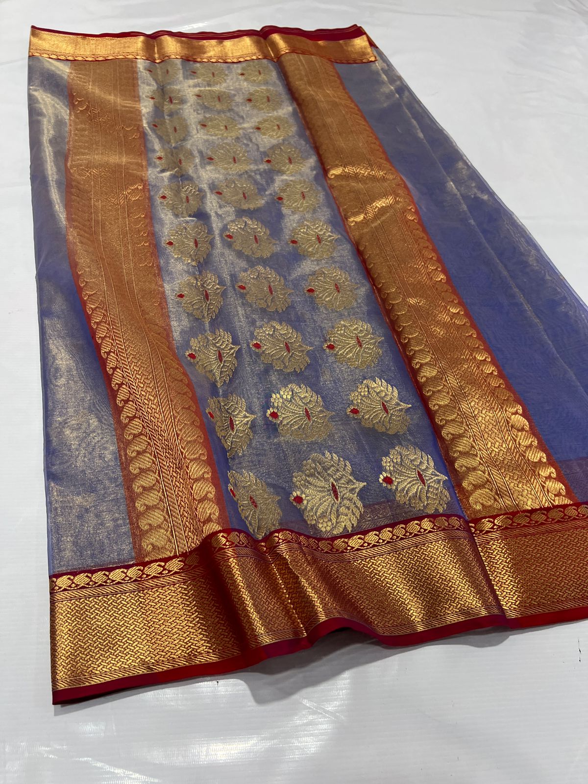 BLUE/RED CHANDERI SAREE