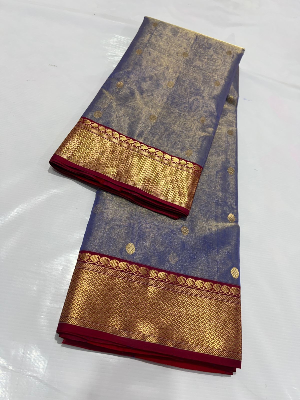 BLUE/RED CHANDERI SAREE