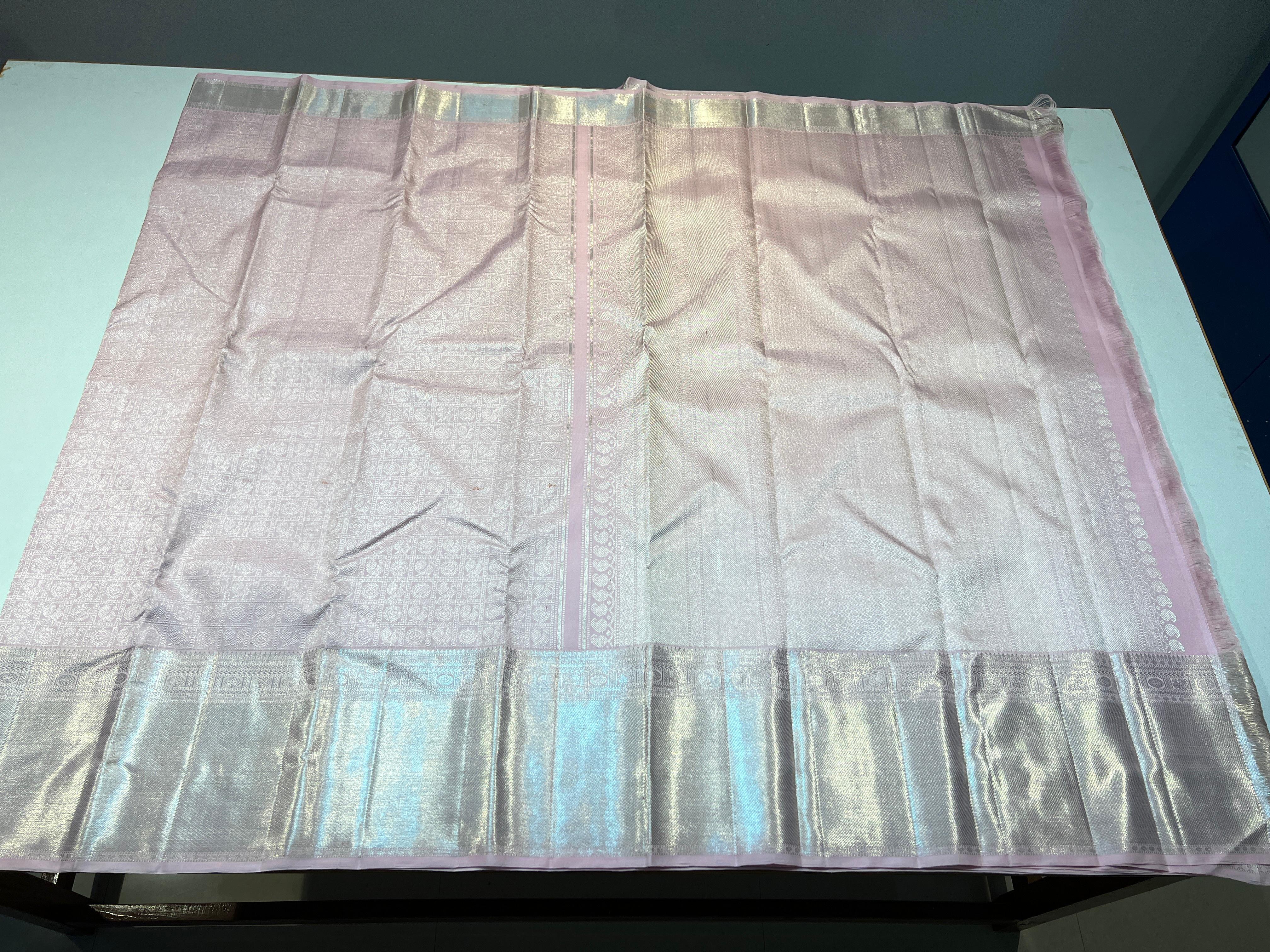 SILVER /PASTELPINK KANCHI SILK SAREE