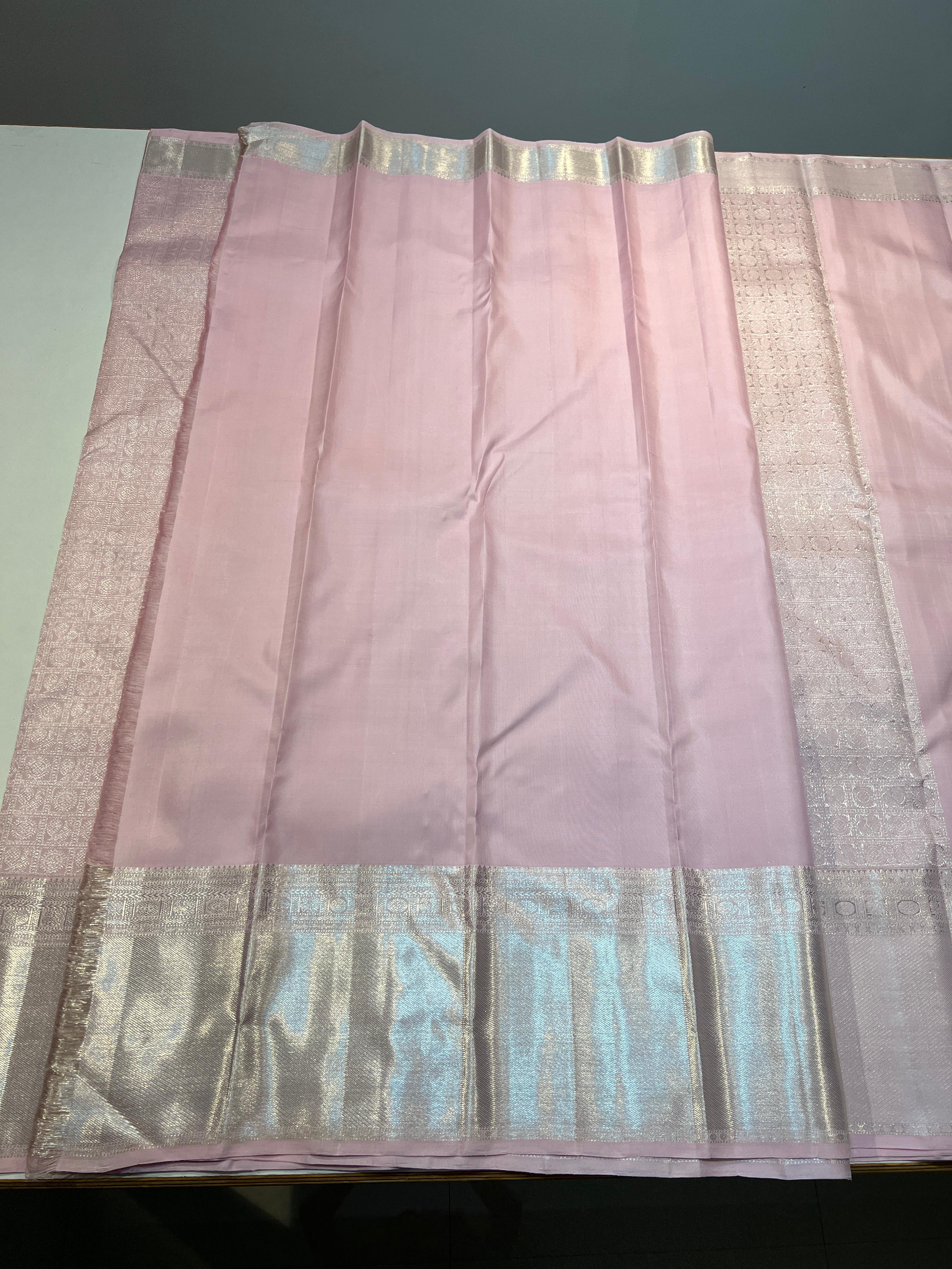 SILVER /PASTELPINK KANCHI SILK SAREE