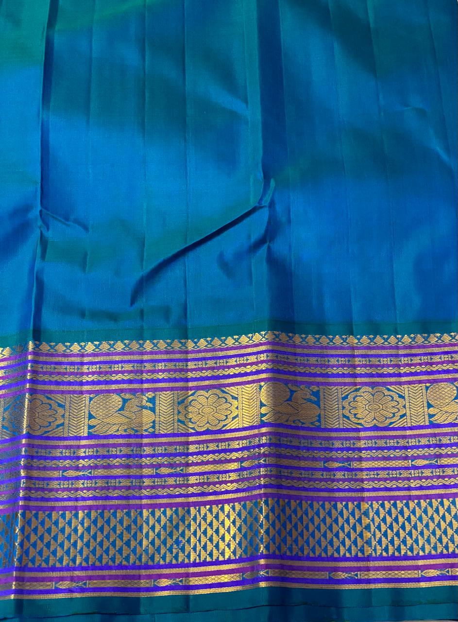 LEMON YELLOW/BLUE KANCHI SILK SAREE