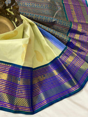 LEMON YELLOW/BLUE KANCHI SILK SAREE