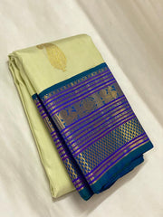 LEMON YELLOW/BLUE KANCHI SILK SAREE