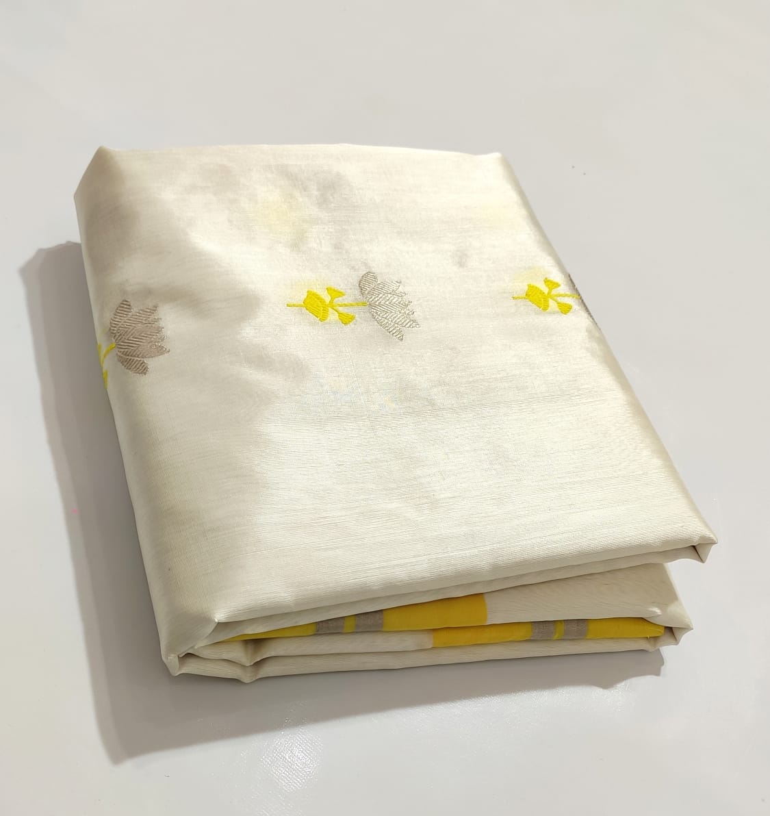 WHITE/YELLOW CHANDERI SAREE