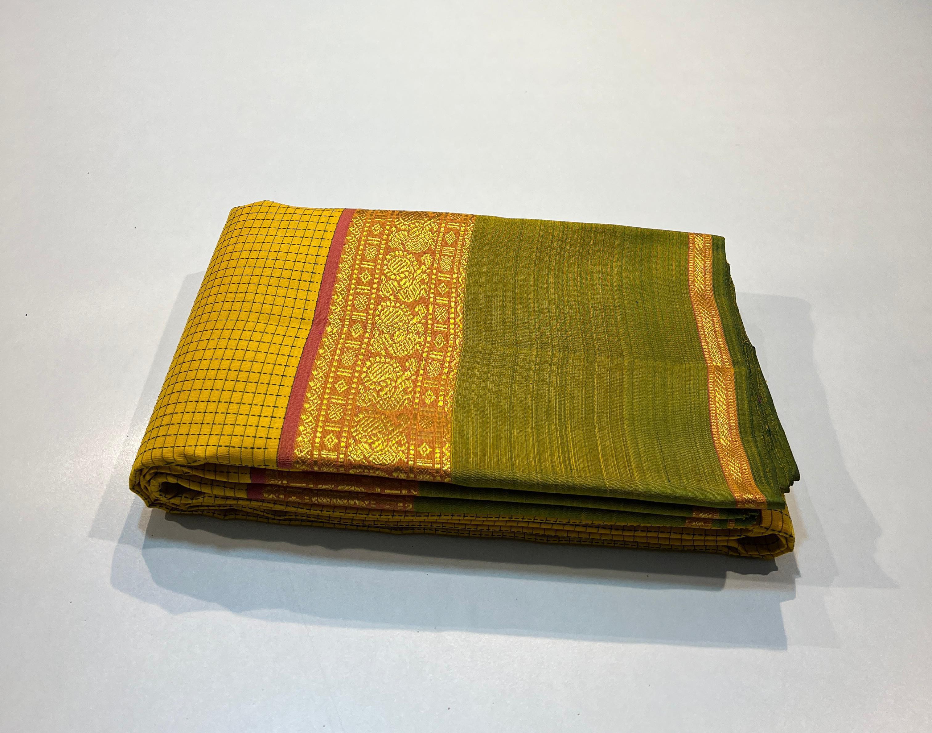 YELLOW & GREEN COLOUR COMBINATION KANCHIPURAM SILK SAREE