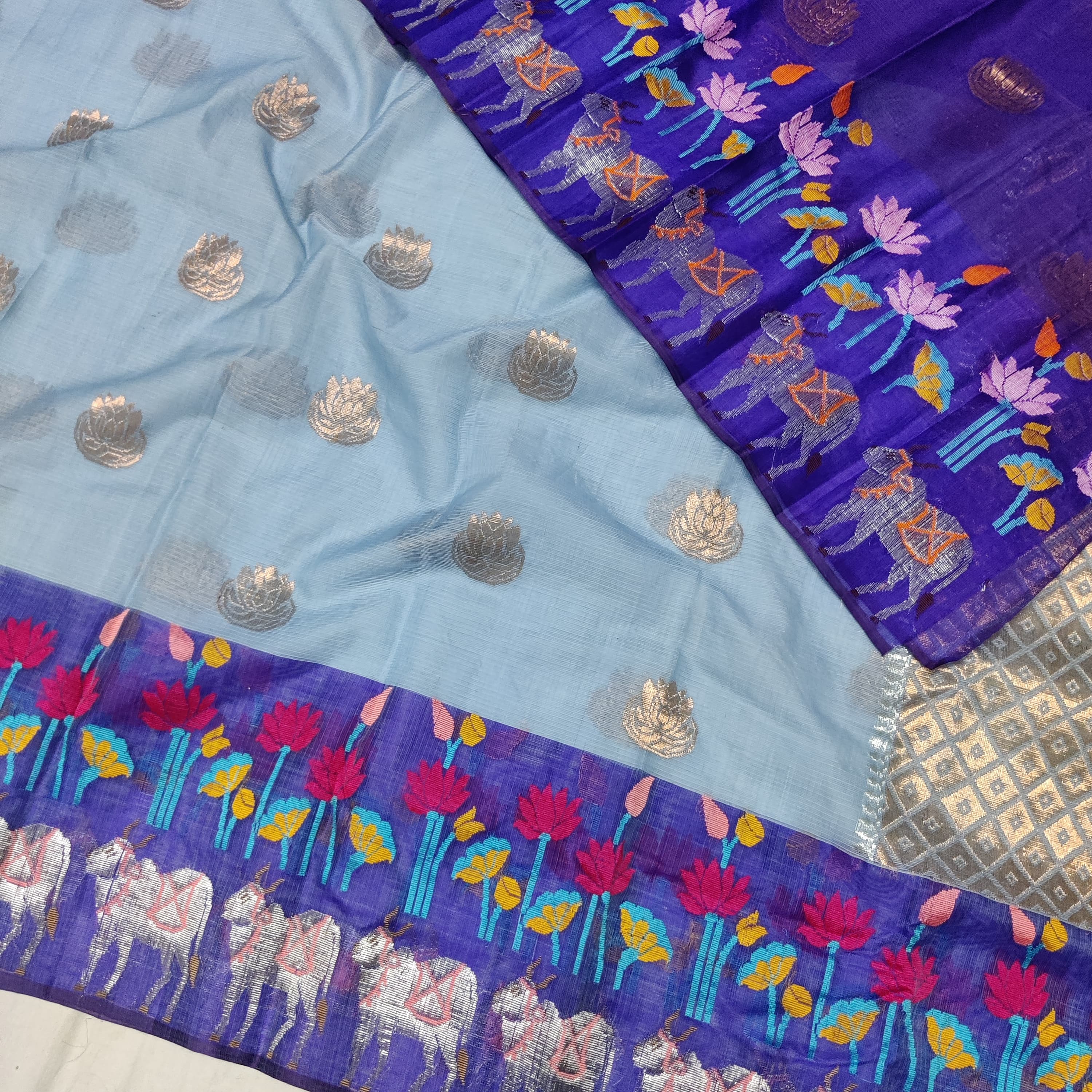 BLUE COLOUR & DARK BLUE BORDER ZARI KOTA SAREE