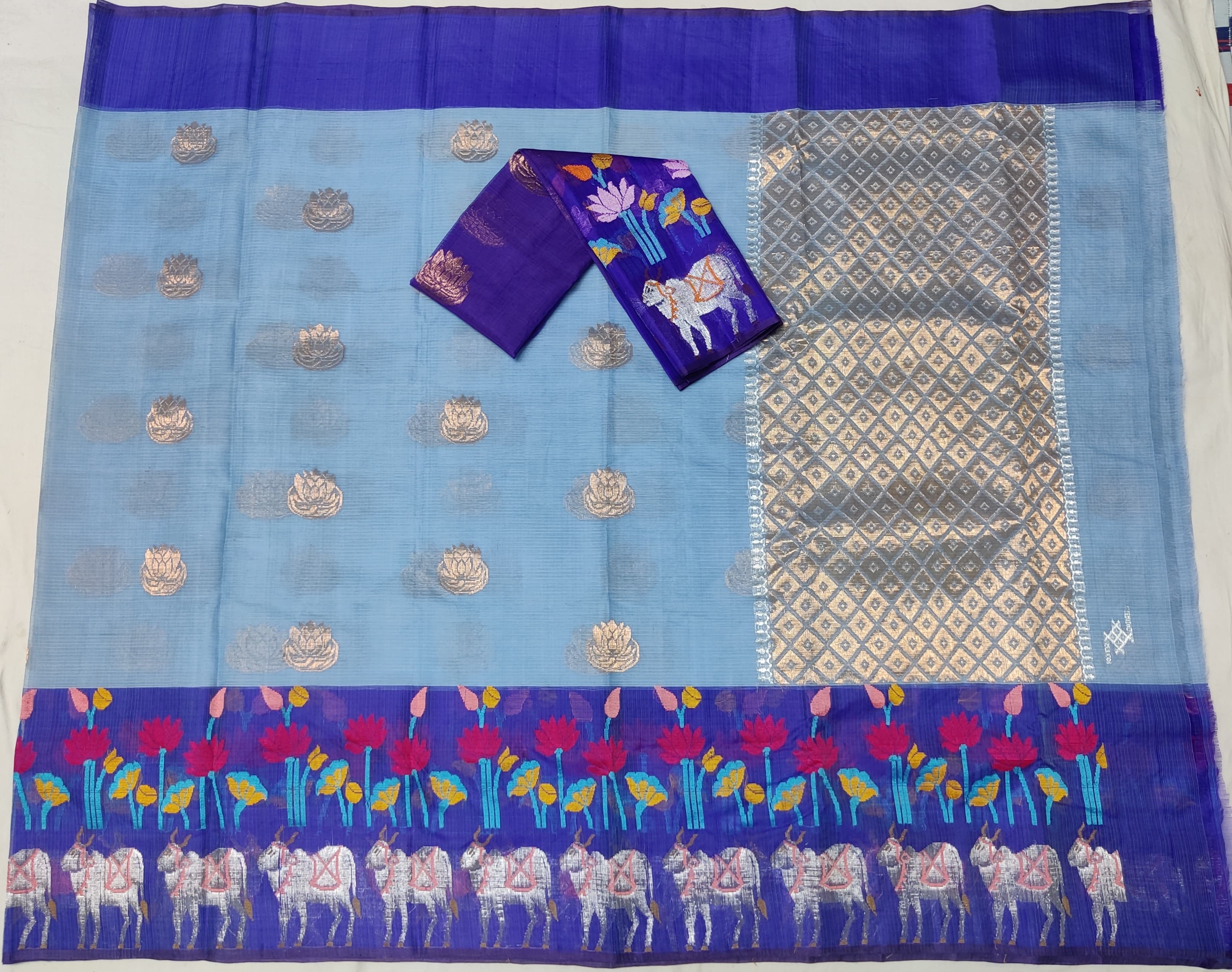 BLUE COLOUR & DARK BLUE BORDER ZARI KOTA SAREE