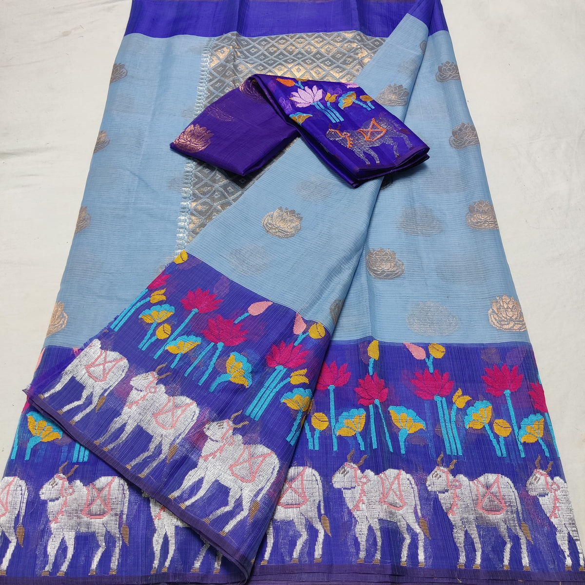 BLUE COLOUR & DARK BLUE BORDER ZARI KOTA SAREE