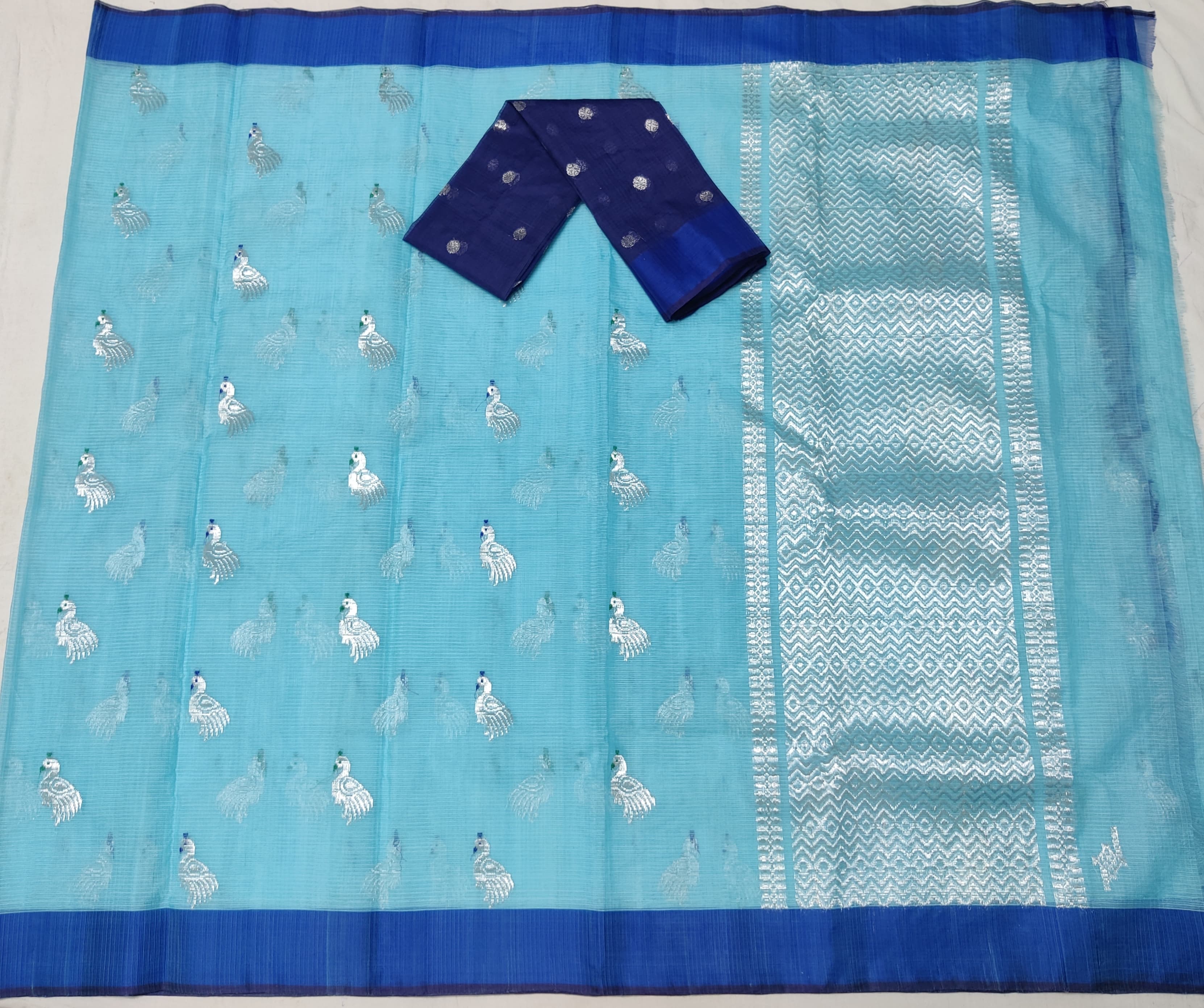 LIGHT BLUE & DARK BLUE BORDER ZARI KOTA SAREE