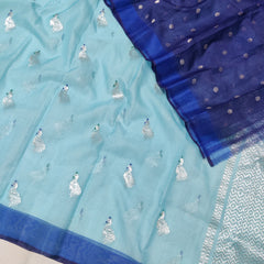 LIGHT BLUE & DARK BLUE BORDER ZARI KOTA SAREE