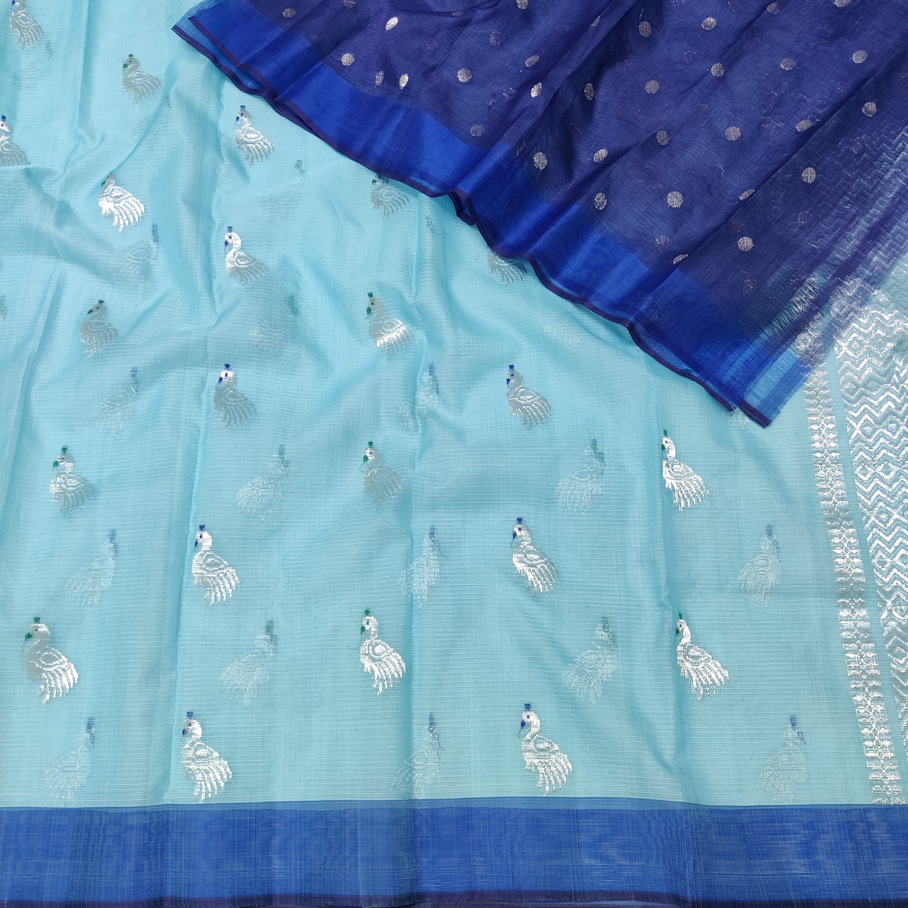 LIGHT BLUE & DARK BLUE BORDER ZARI KOTA SAREE