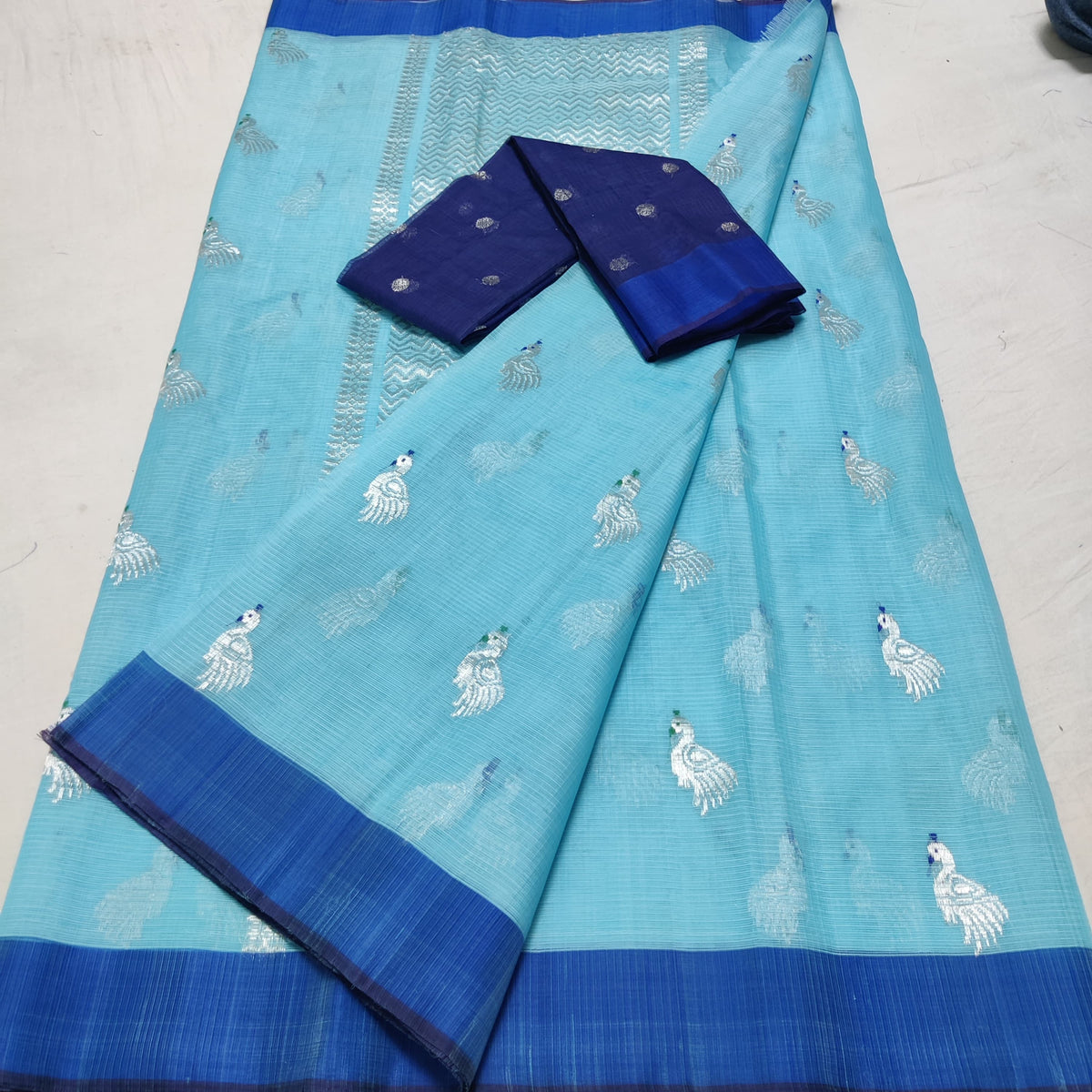 LIGHT BLUE & DARK BLUE BORDER ZARI KOTA SAREE