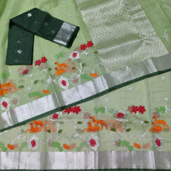 LIGHT GREEN COLOUR & SILVER BORDER ZARI KOTA SAREE