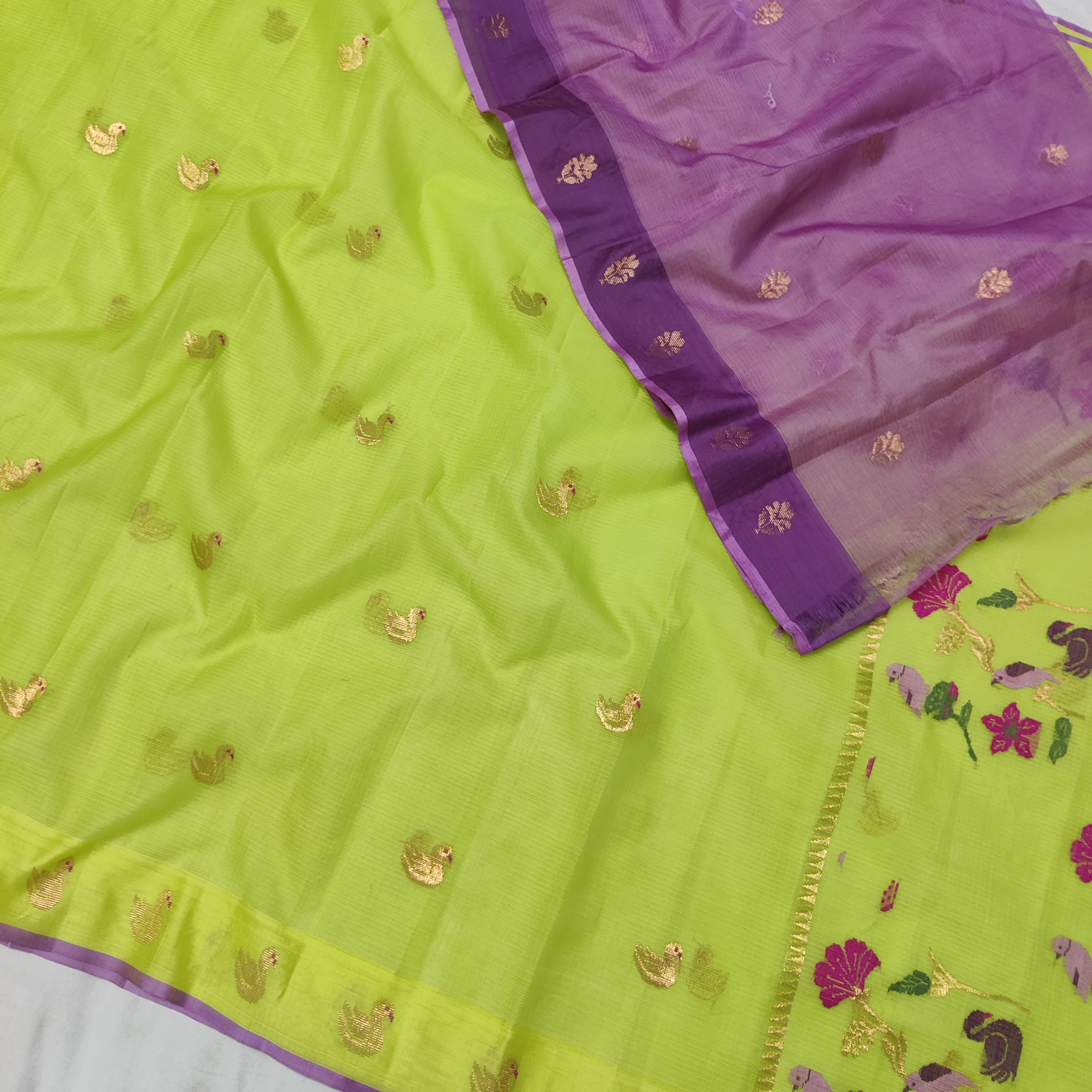 LIGHT GREEN & PURPLE ZARI KOTA SAREE