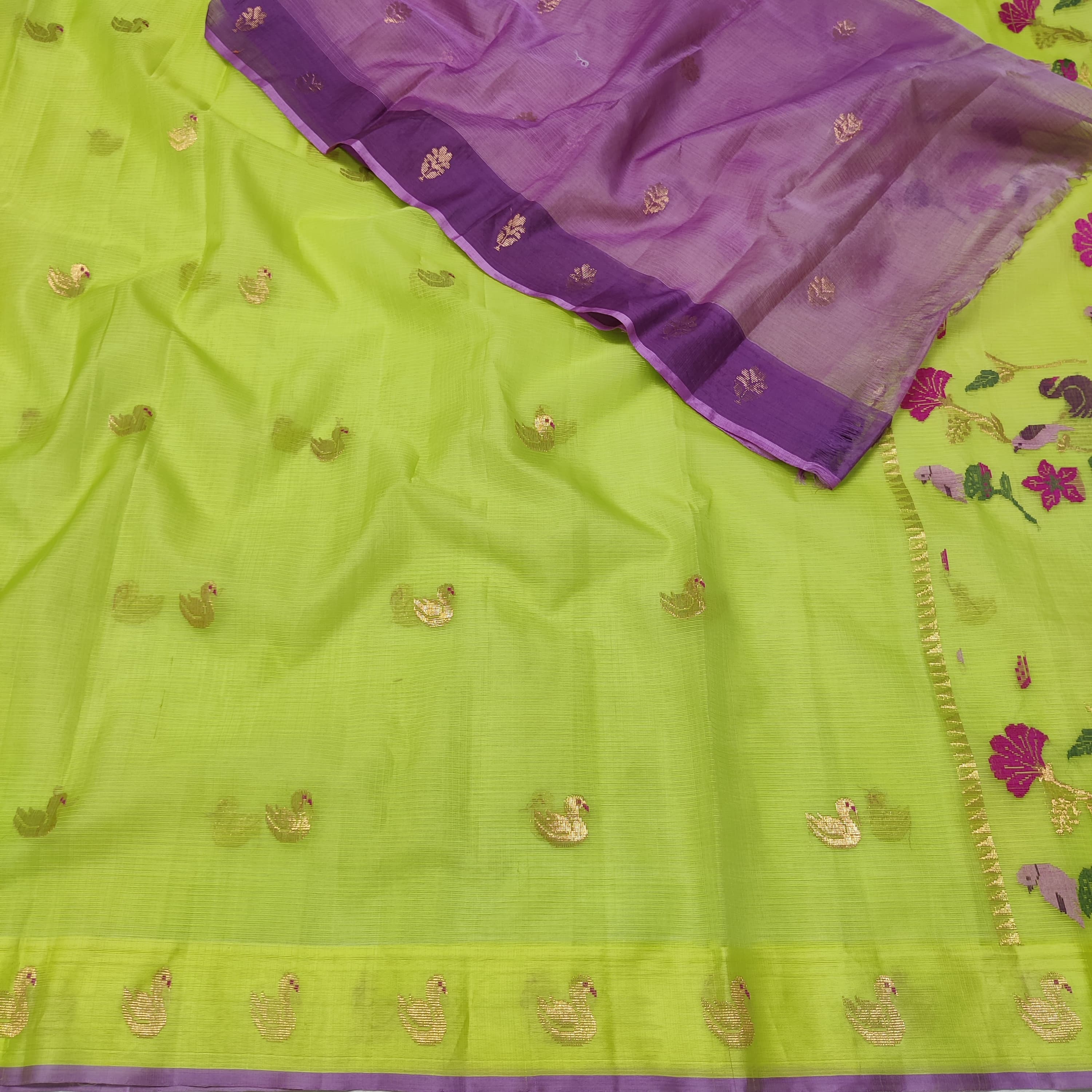 LIGHT GREEN & PURPLE ZARI KOTA SAREE