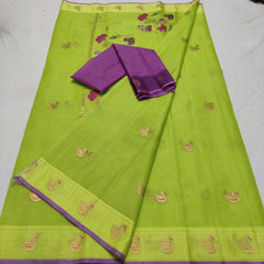 LIGHT GREEN & PURPLE ZARI KOTA SAREE