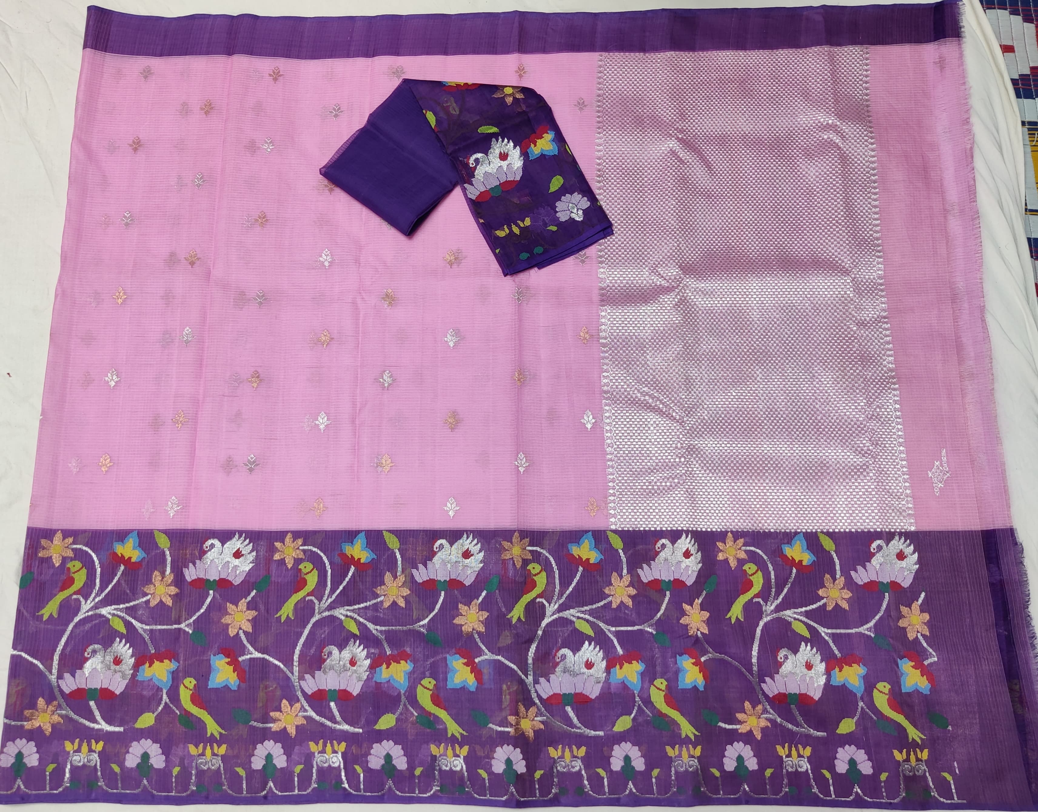 PINK COLOUR & PURPLE BORDER ZARI KOTA SAREE