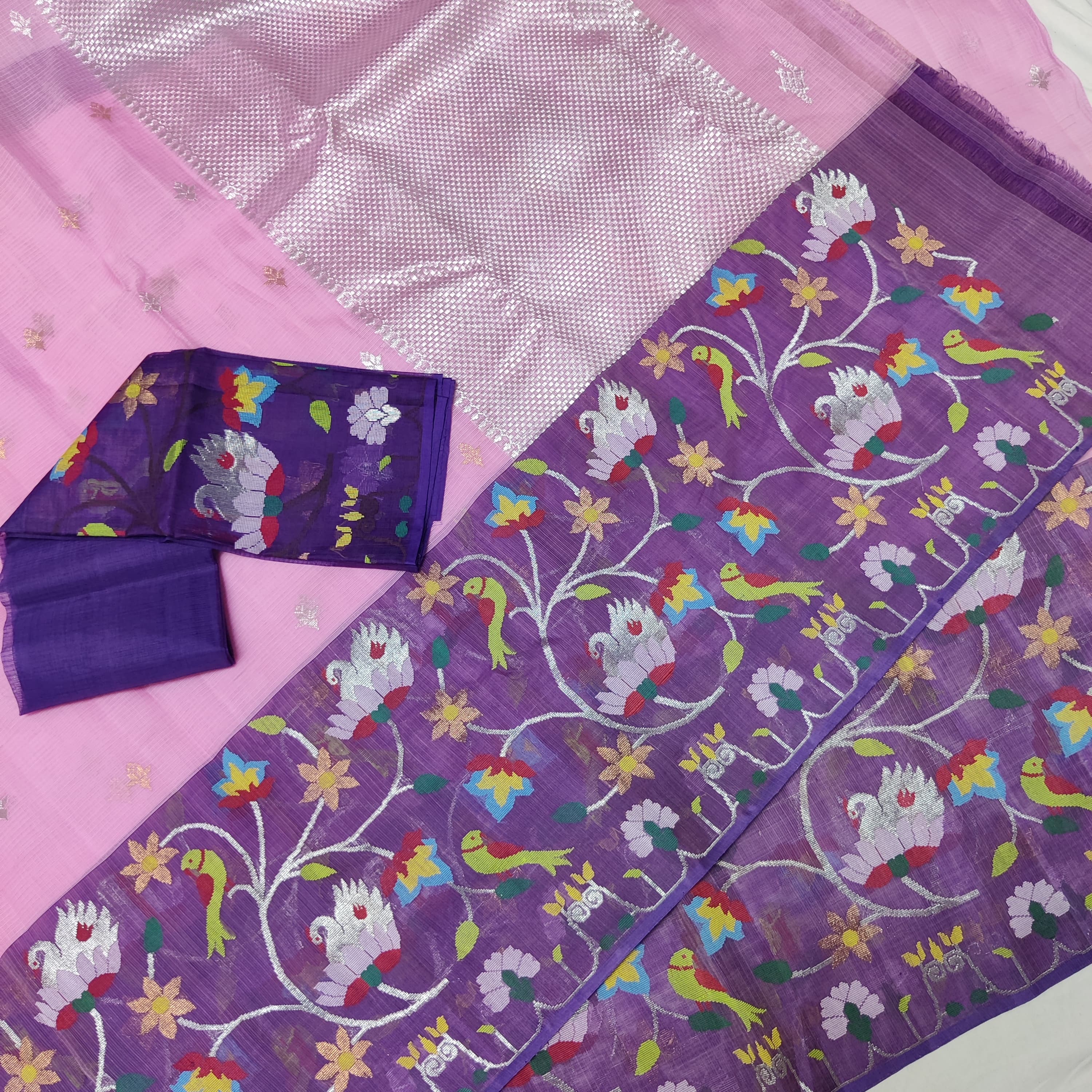 PINK COLOUR & PURPLE BORDER ZARI KOTA SAREE