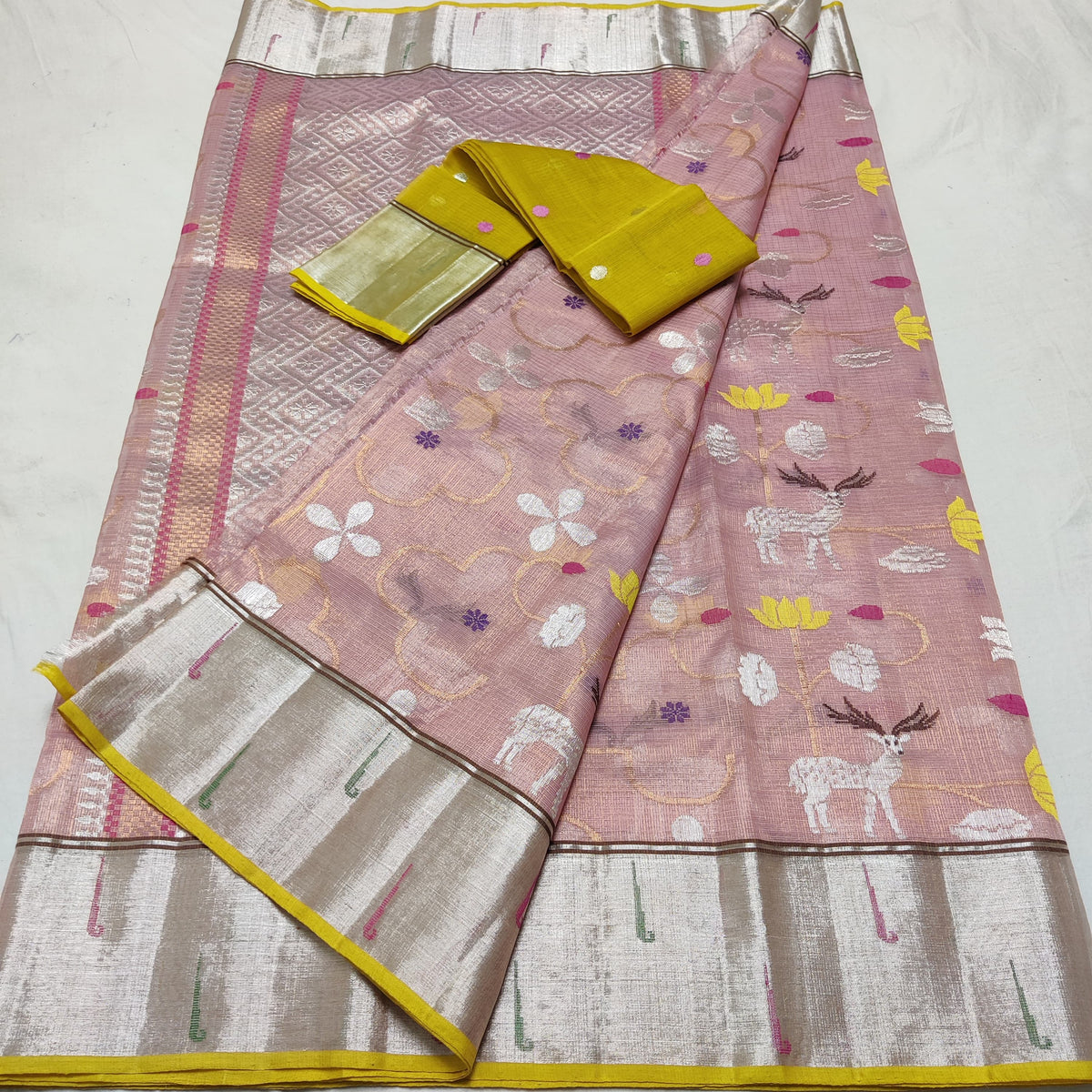 ROSE GOLD COLOUR & GOLDEN BORDER ZARI KOTA SAREE