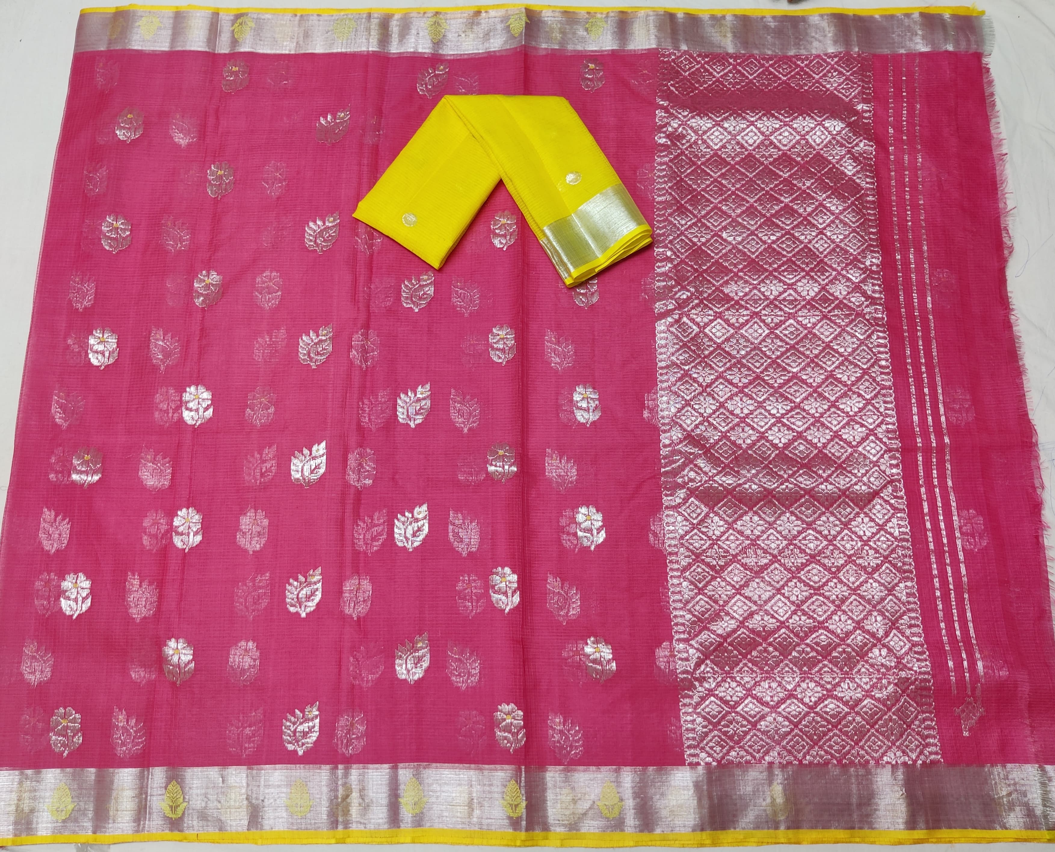 PINK & YELLOW ZARI KOTA SAREE