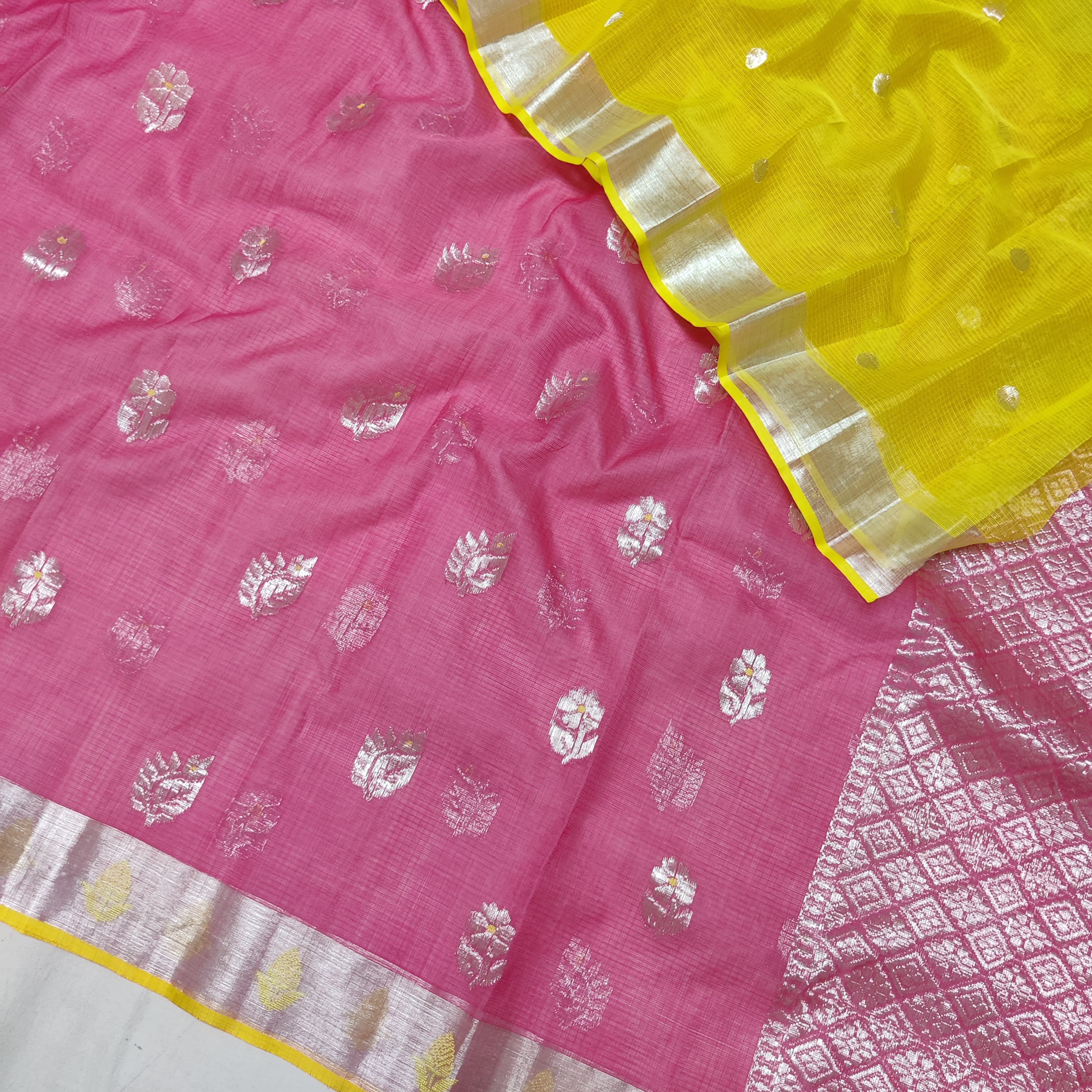 PINK & YELLOW ZARI KOTA SAREE