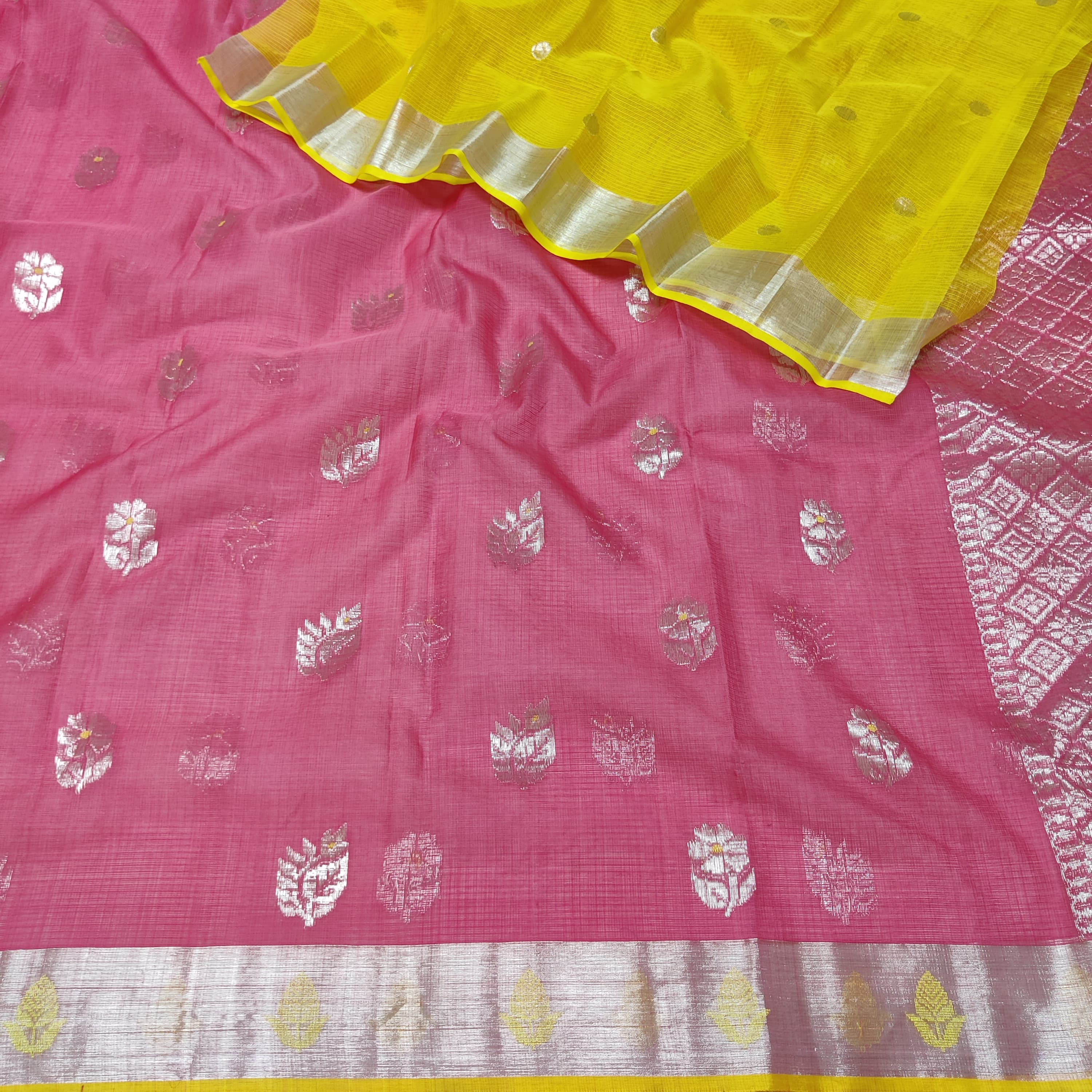 PINK & YELLOW ZARI KOTA SAREE