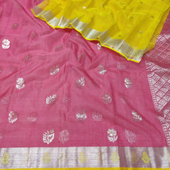 PINK & YELLOW ZARI KOTA SAREE