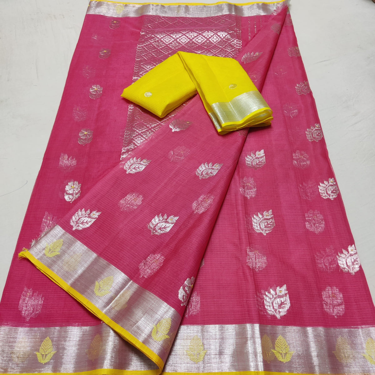 PINK & YELLOW ZARI KOTA SAREE