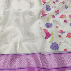 SILVER COLOUR & PINK BORDER ZARI KOTA SAREE