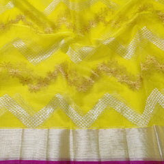 YELLOW COLOUR & PINK BORDER ZARI KOTA SAREE